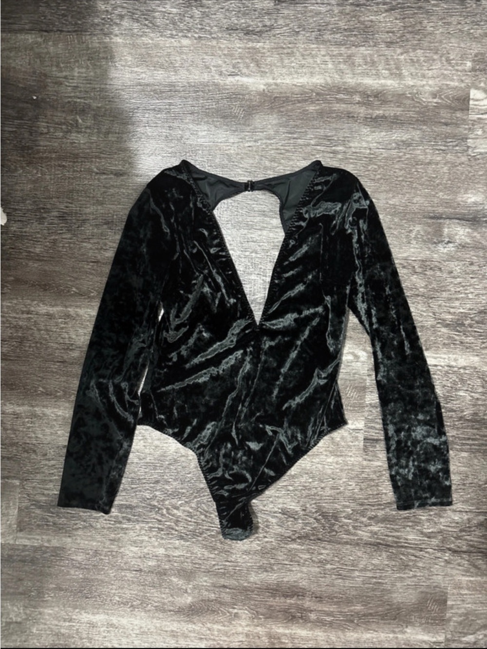 Victoria's Secret Black Velvet Long-Sleeve V-Neck Bodysuit